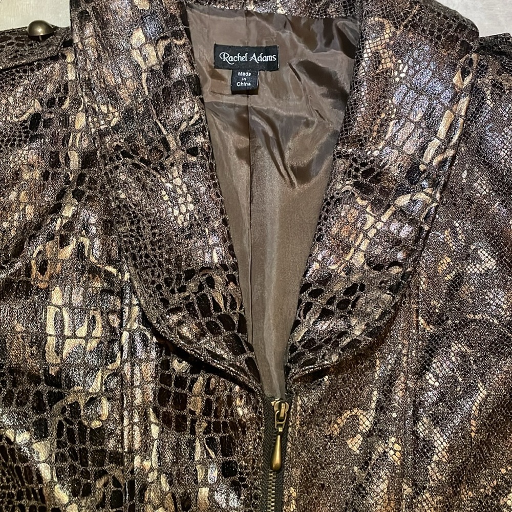 Rachel Adams Metallic Snake Print Zip Blazer.